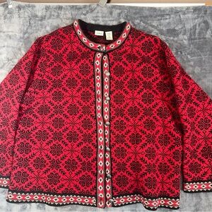 L.L. Bean Red and Black Wool Cardigan